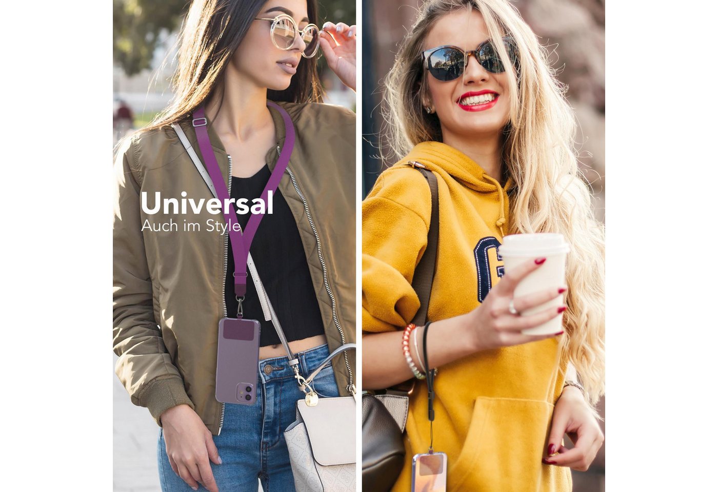 EAZY CASE Handykette Universal Handykette mit Breitband, Umhängetasche Bag kombinierbare Handyhülle abnehmbares Band Violett