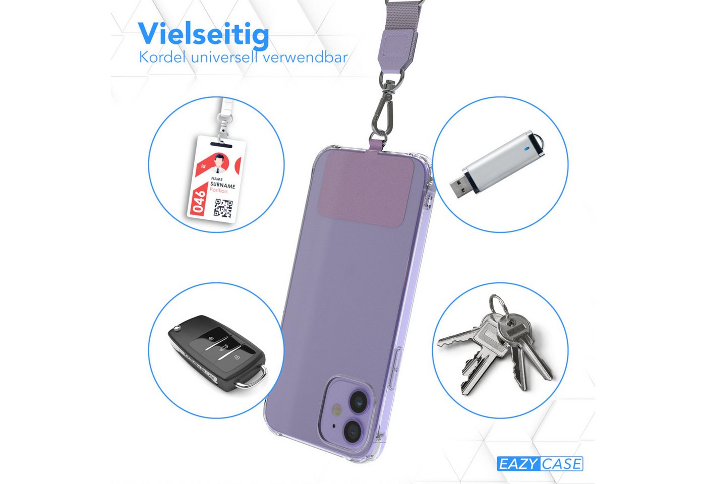 EAZY CASE Handykette Universal Handykette mit Breitband, Umhängetasche Pad mit Kordel Smartphonekette Handykette Breit Violett Bild 4