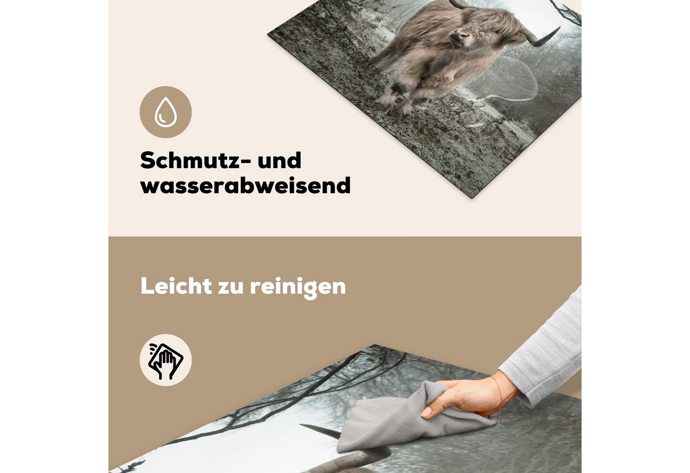 MuchoWow Herd-Abdeckplatte Schottischer Highlander - Wald - Nebel - Kuh - Tiere - Natur, Vinyl, (1 tlg), Abdeckung Induktionskochfeld Schutzmatte, Küche Deko, 65x52 cm Bild 3