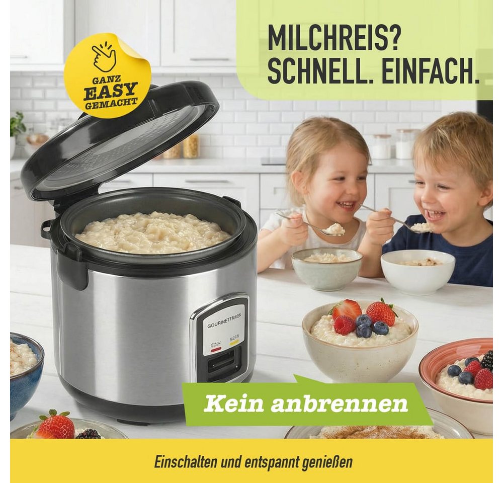 GOURMETmaxx Reiskocher mit Gartopf, 400 W, mit praktischer Dampfgarfunktion inkl. Dampfkorb/Reislöffel/Messbecher Bild 3