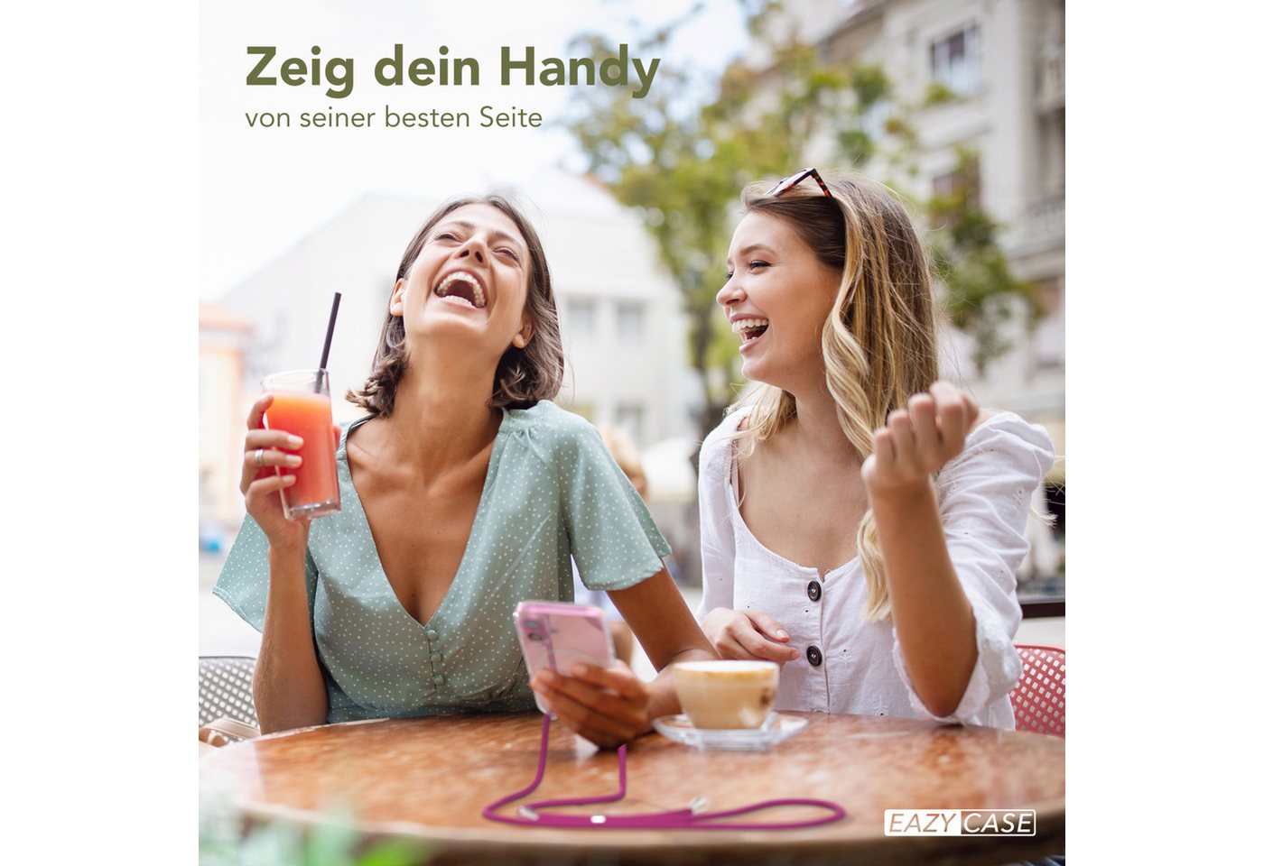 EAZY CASE Handykette mit Magsafe Hülle für Apple iPhone 16 6,1 Zoll, Slimcover Festival Hülle Band Handyketten induktive Umhängehülle Pink