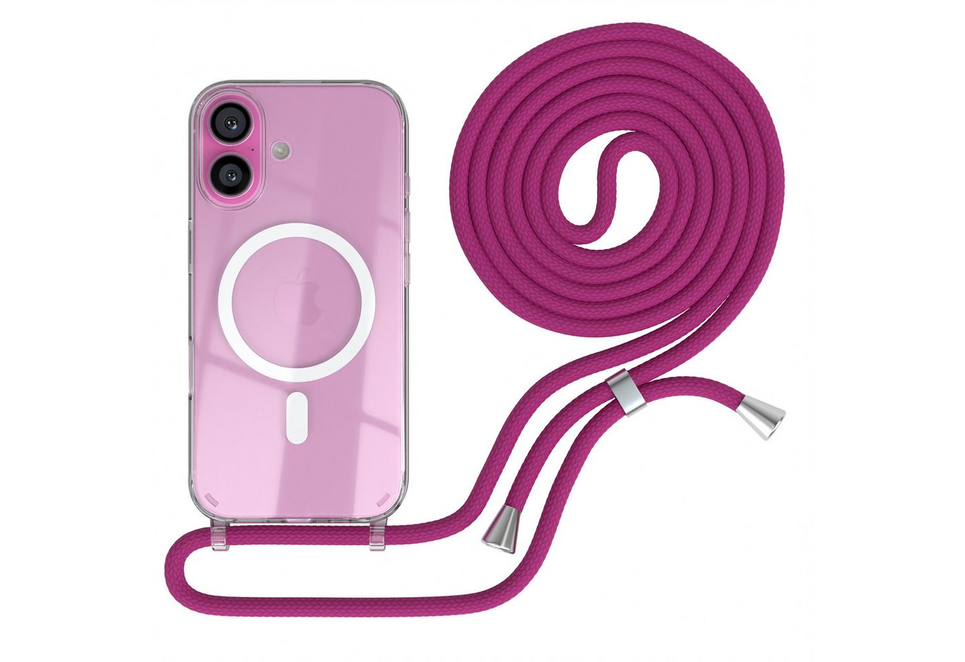 EAZY CASE Handykette mit Magsafe Hülle für Apple iPhone 16 6,1 Zoll, Slimcover Festival Hülle Band Handyketten induktive Umhängehülle Pink Bild 3