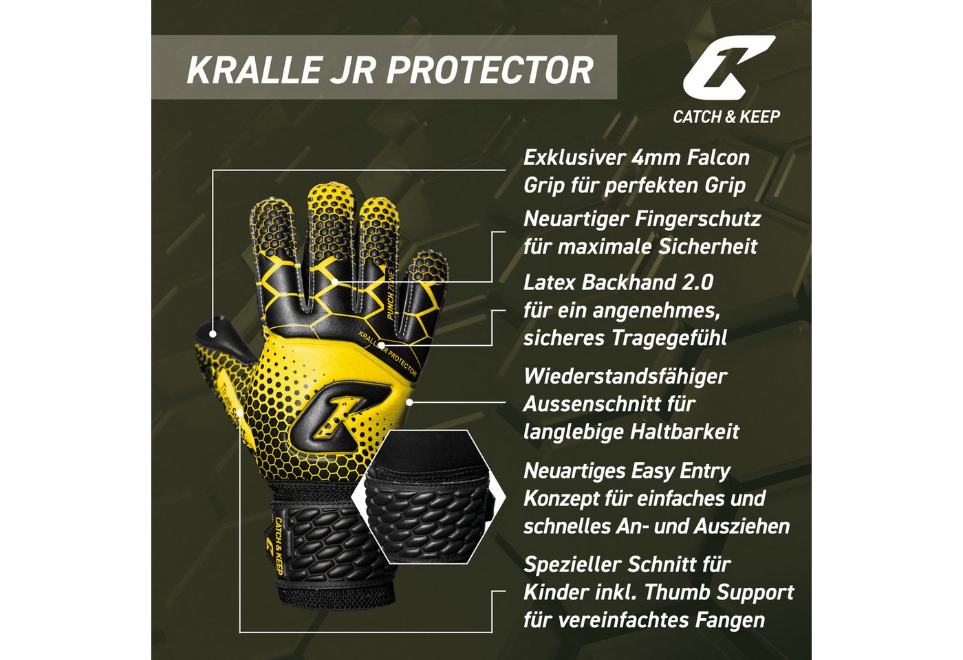 Catch & Keep Torwarthandschuhe Torwarthandschuhe kinder – Torwarthandschuhe mit Krallechutz-4mm Grip Bild 5