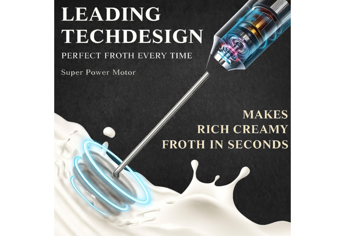 ibettertec Milchaufschäumer Milchaufschäumer Stab/Milchschäumer Elektrisch tragbarer mit Standfuß, Kaffeebesen batteriebetriebener für Latte, Matcha-Tee, Cappuccino Bild 2