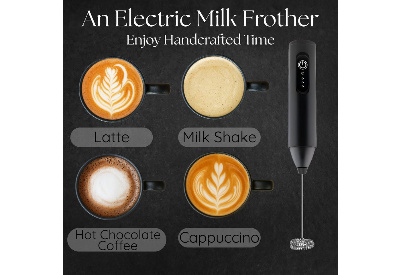 ibettertec Milchaufschäumer Milchaufschäumer Stab/Milchschäumer Elektrisch tragbarer mit Standfuß, Kaffeebesen batteriebetriebener für Latte, Matcha-Tee, Cappuccino Bild 3