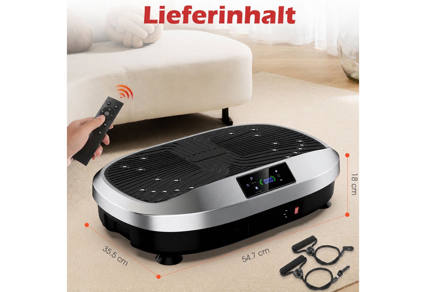 kehot Vibrationsplatte Ganzkörper, 3D Fitnessgeräte mit 2 Bändern & Fernbedienung, 200 W, 120 Intensitätsstufen, (Set, mit Trainingsbandern), Schwingung Modus, 6 voreingestellte Modi