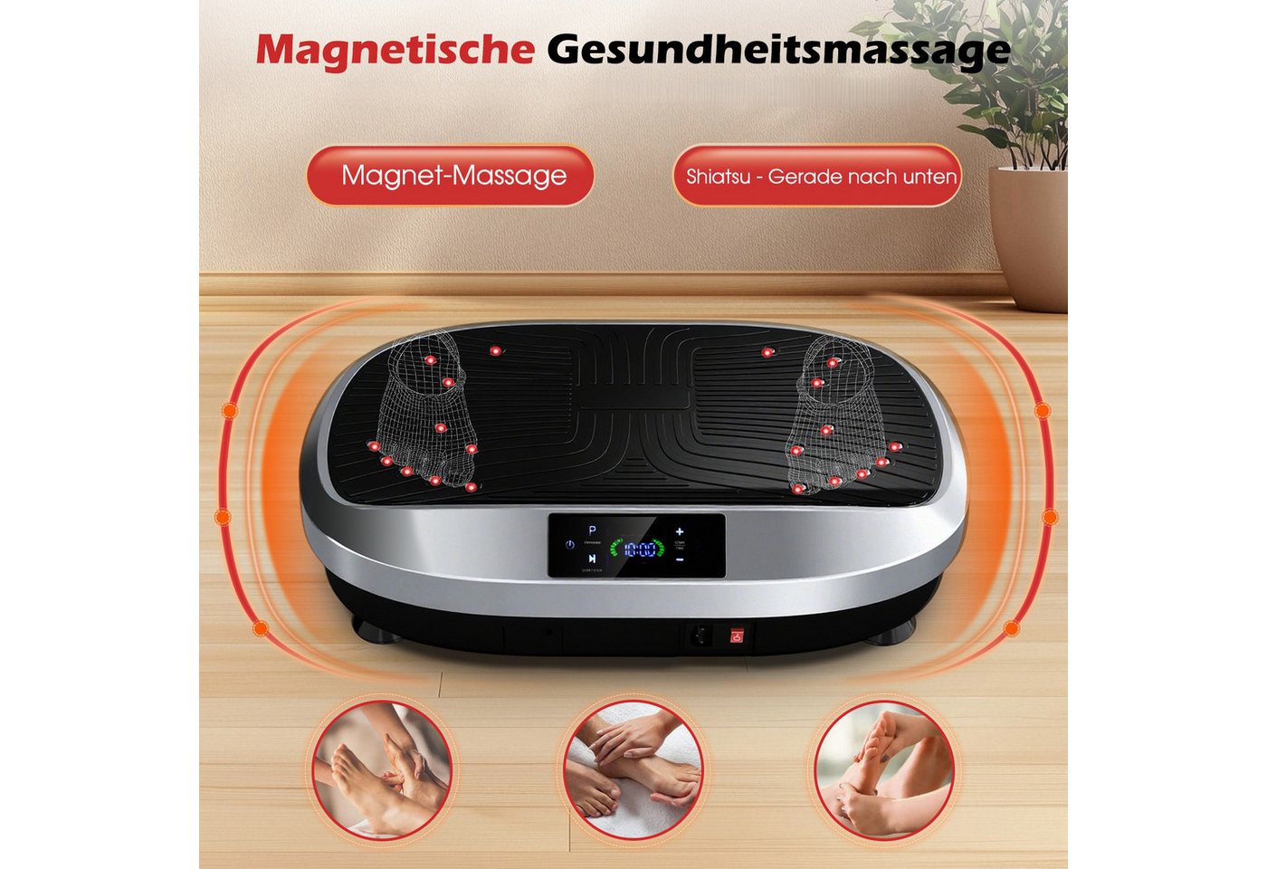 kehot Vibrationsplatte Ganzkörper, 3D Fitnessgeräte mit 2 Bändern & Fernbedienung, 200 W, 120 Intensitätsstufen, (Set, mit Trainingsbandern), Schwingung Modus, 6 voreingestellte Modi Bild 4