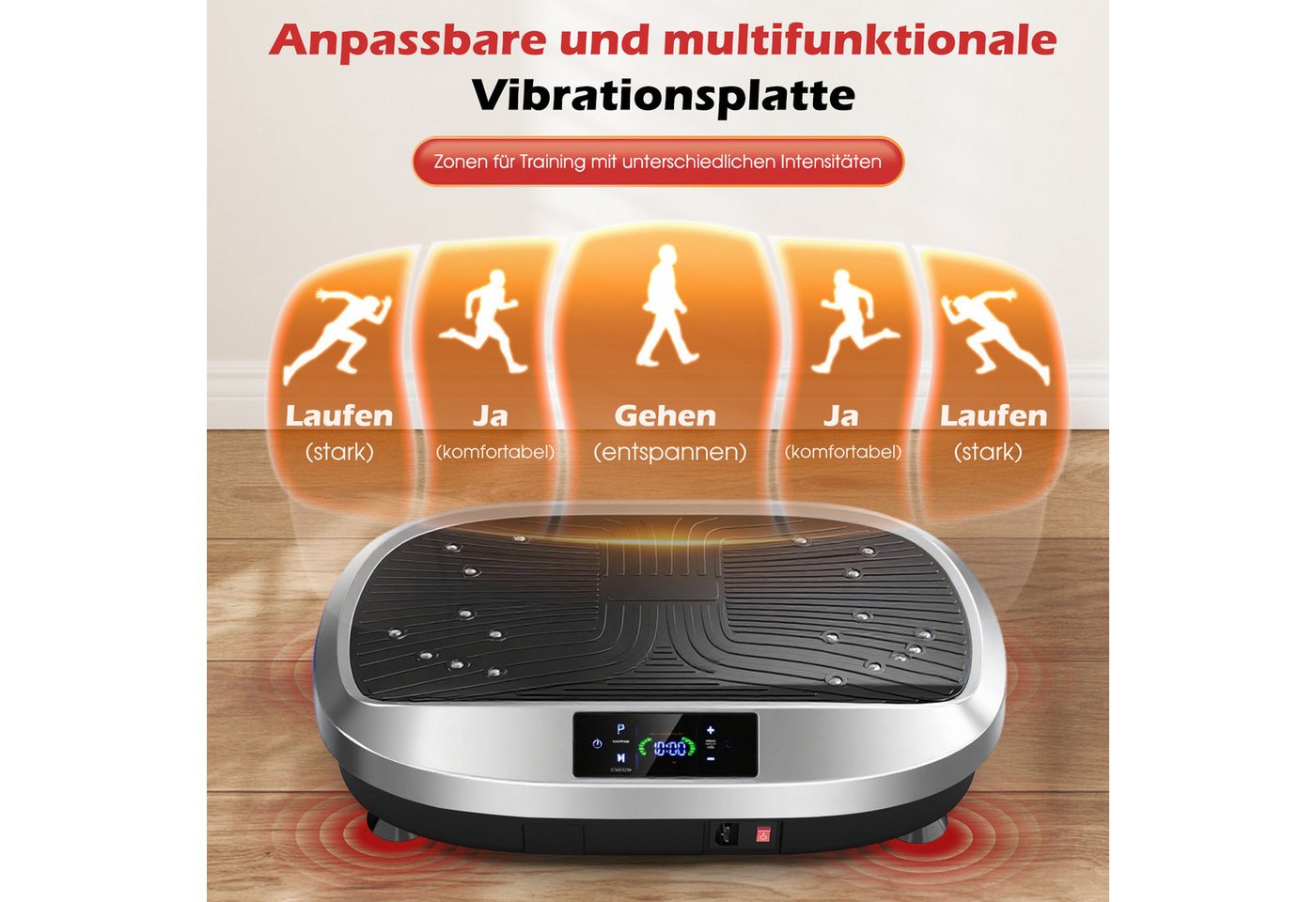 kehot Vibrationsplatte Ganzkörper, 3D Fitnessgeräte mit 2 Bändern & Fernbedienung, 200 W, 120 Intensitätsstufen, (Set, mit Trainingsbandern), Schwingung Modus, 6 voreingestellte Modi Bild 5