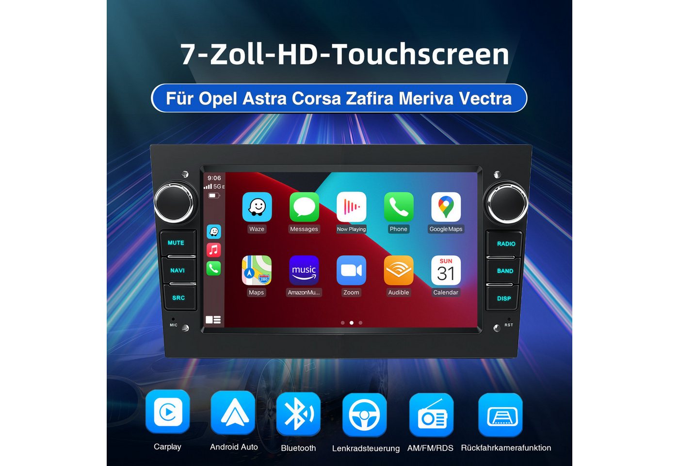 ESSGOO 7'' Android 15/WinCE für Opel Astra H/Corsa C/D/Vectra C/Zafira h 2DIN Autoradio (RDS, 4+64GB(optional), DAB (optional), FM, DAB+ (optional), SWC, Apple Carplay Android Auto GPS Navi WIFI BT EQ) Bild 2
