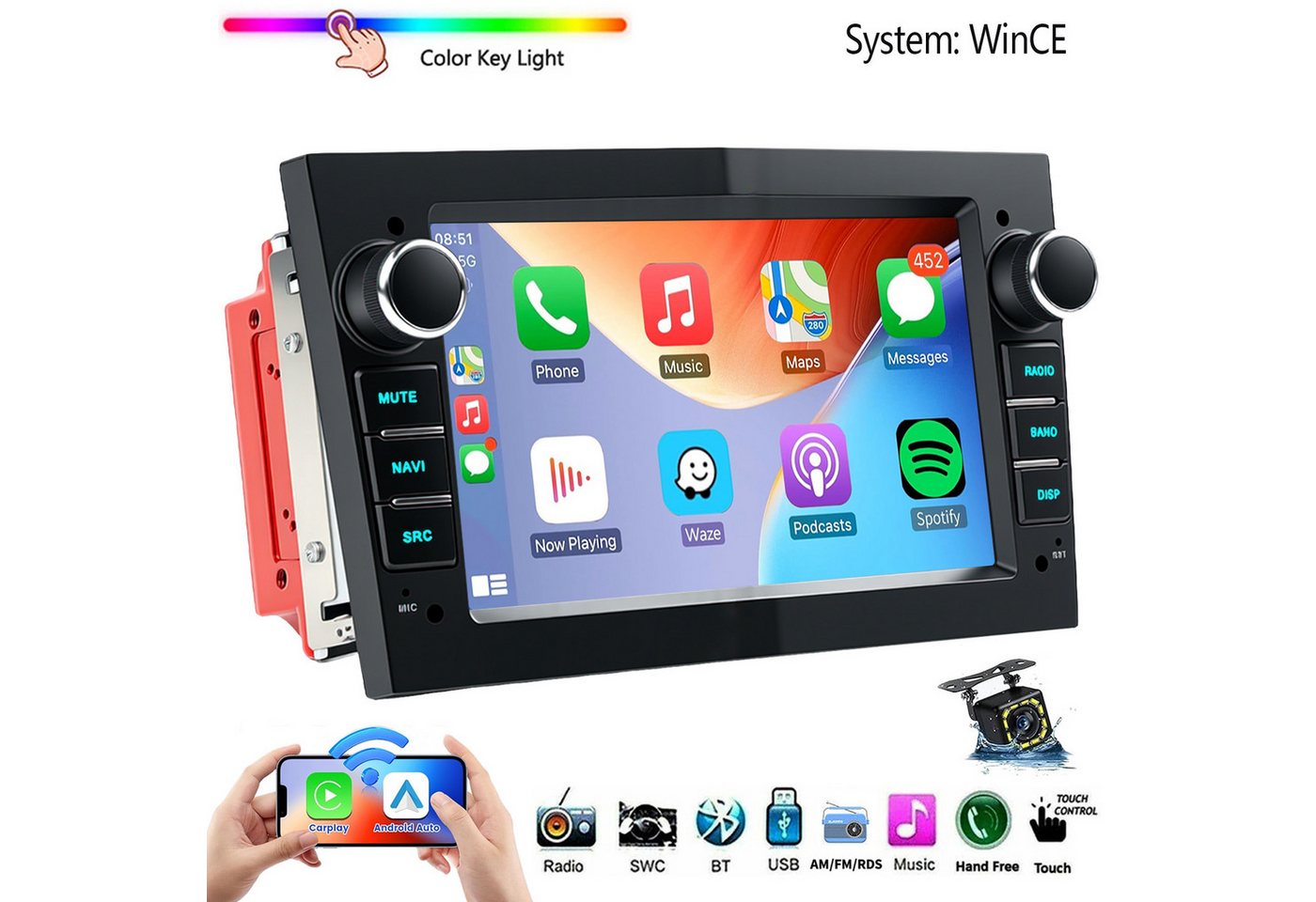 ESSGOO 7'' Android 15/WinCE für Opel Astra H/Corsa C/D/Vectra C/Zafira h 2DIN Autoradio (RDS, 4+64GB(optional), DAB (optional), FM, DAB+ (optional), SWC, Apple Carplay Android Auto GPS Navi WIFI BT EQ) Bild 3