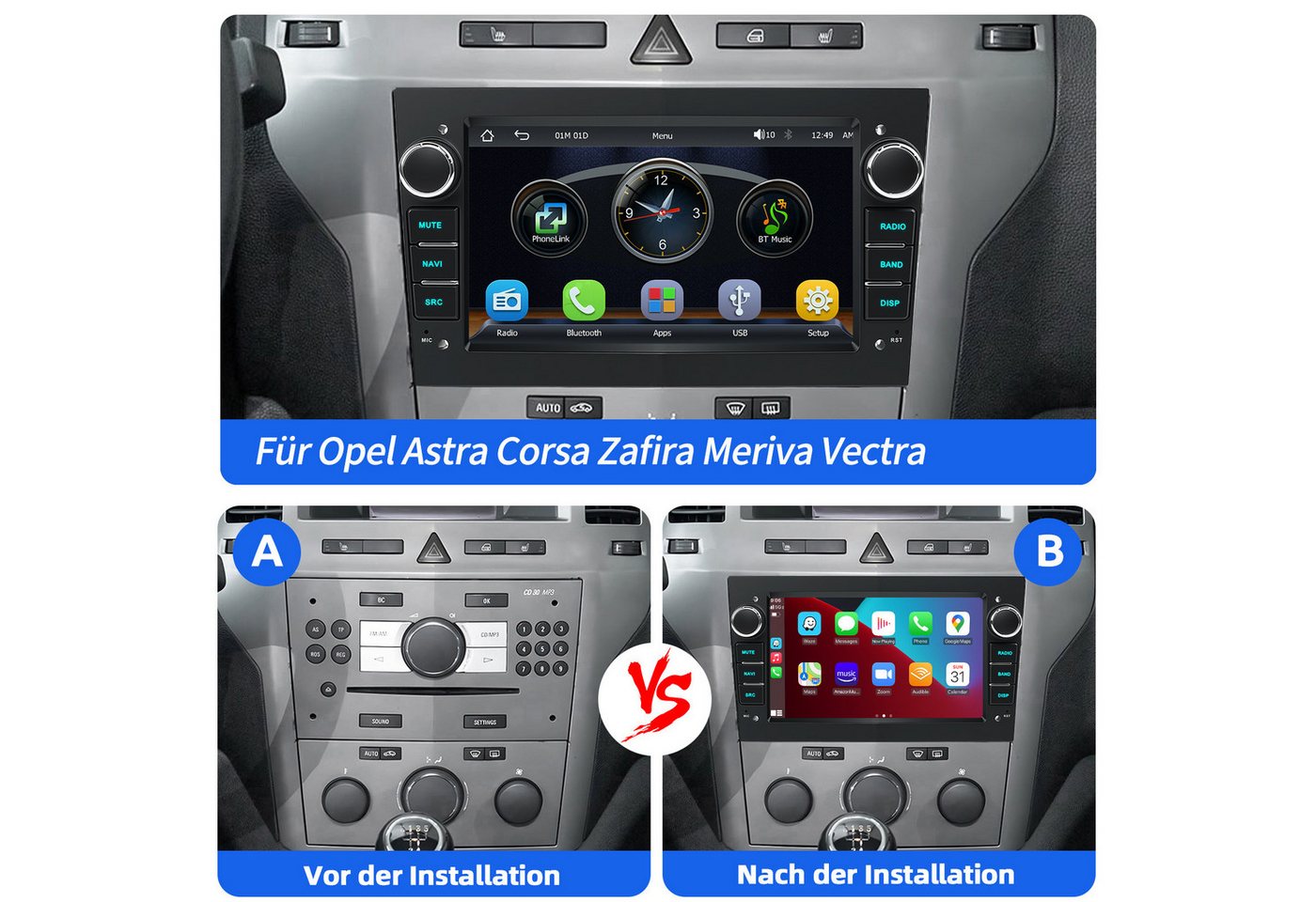 ESSGOO 7'' Android 15/WinCE für Opel Astra H/Corsa C/D/Vectra C/Zafira h 2DIN Autoradio (RDS, 4+64GB(optional), DAB (optional), FM, DAB+ (optional), SWC, Apple Carplay Android Auto GPS Navi WIFI BT EQ) Bild 4