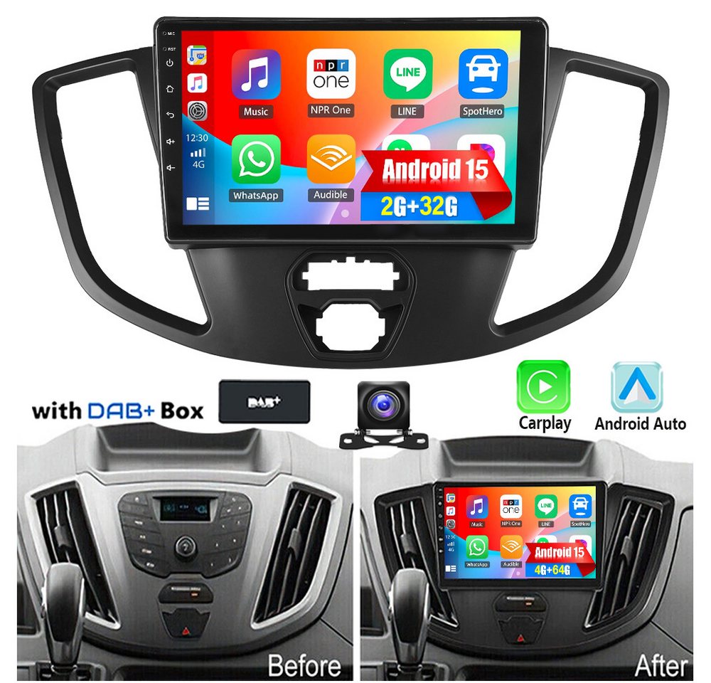 ESSGOO DAB+ Android15 Carplay WIFI Navi Für Ford Transit Tourneo Custom 2DIN Autoradio (RDS, 4+64GB(optional), FM, DAB+ (optional), SWC, GPS Navi Android Auto Bluetooth EQ USB WIFI IPS Touchscreen) Bild 3
