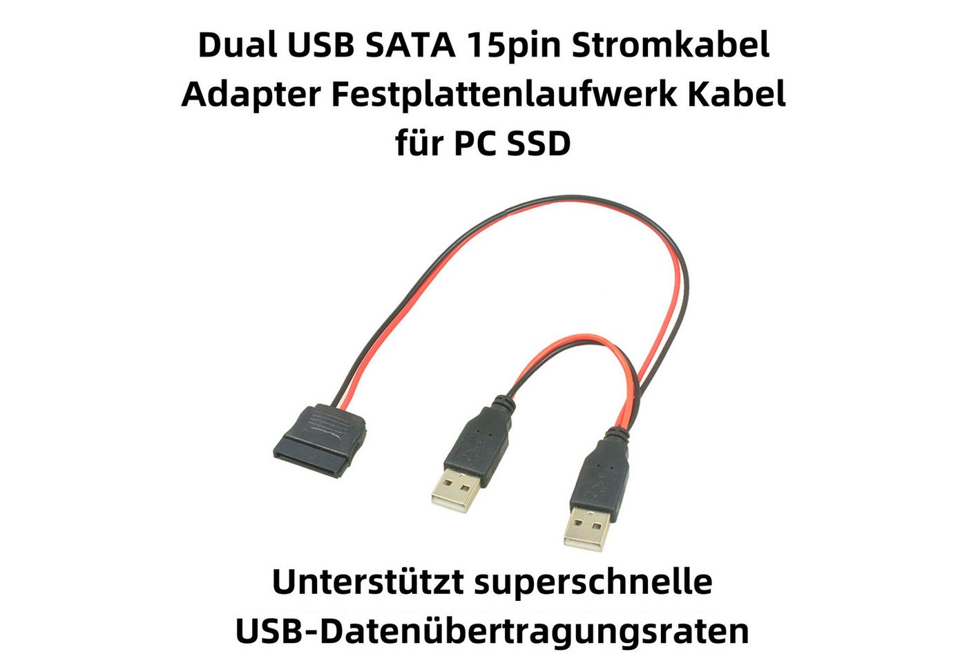 Bolwins D59 USB zu USB SATA 15pin Stromkabel Adapter Festplatte Kabel PC SSD Stromkabel, USB Stecker, USB Stecker + SATA 15-Pin Buchse (30 cm), Zusätzliche Stromversorgung über USB Bild 4
