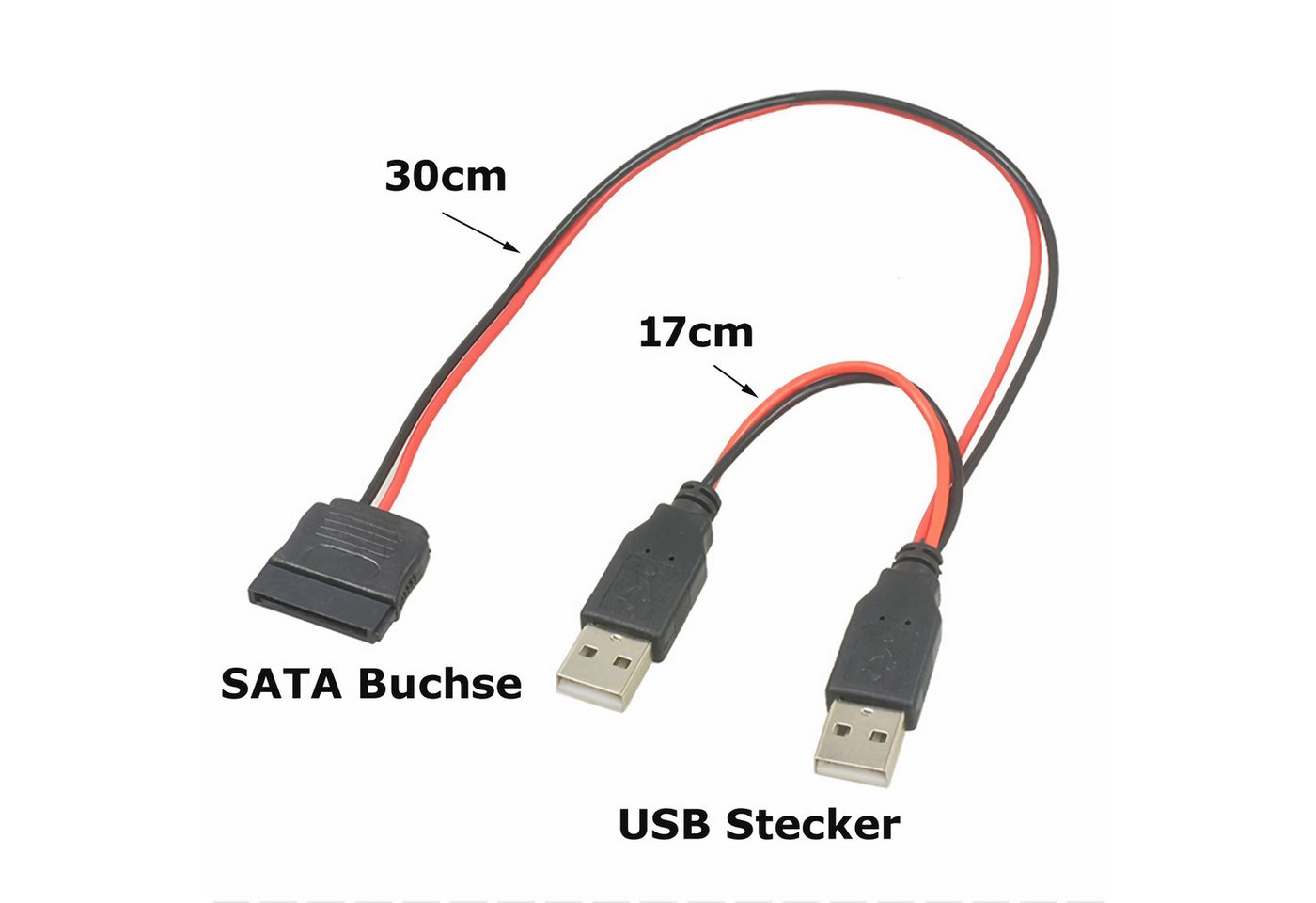 Bolwins D59 USB zu USB SATA 15pin Stromkabel Adapter Festplatte Kabel PC SSD Stromkabel, USB Stecker, USB Stecker + SATA 15-Pin Buchse (30 cm), Zusätzliche Stromversorgung über USB Bild 5