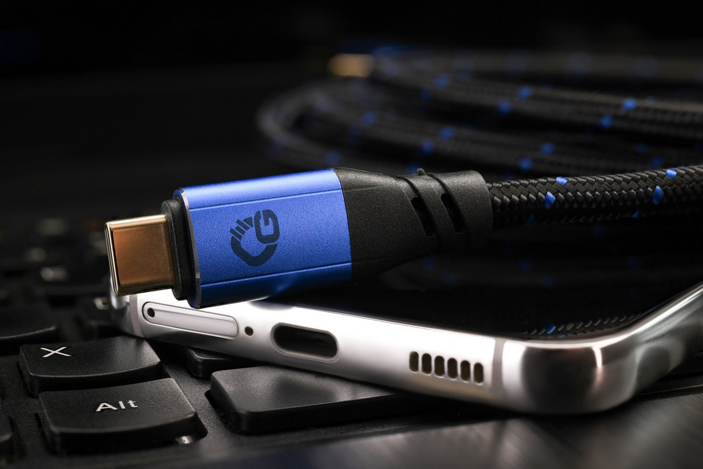OEHLBACH GAMING New Game Blue USB-Kabel, USB 3.2 Gen 1 Typ-A, USB Typ-C (200 cm), 24kt vergoldete Kontakte Bild 3