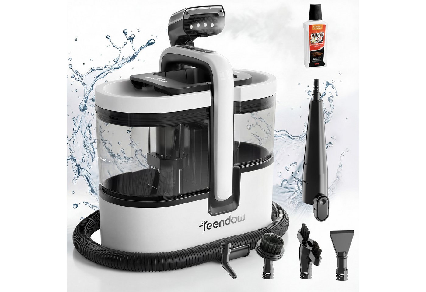 Teendow Wasch-Sauger C7MAX Waschsauger mit Dampf Polsterreiniger Teppichreiniger, 1800 W, Wassertank, Dampf >100°C, 30 Sek. Aufheizung, 18 kPa, 1,6L+1,5L Tanks Bild 3