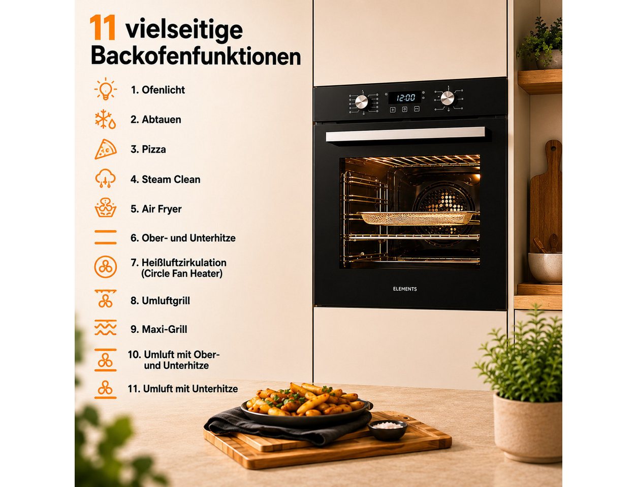 KB Elements Backofen-Set Einbaubackofen 60 cm mit 4-Zonen Induktionskochfeld 60cm, Steam Clean, Air Fry, Steam Clean, Circle Fan Heater, 2 x Flexzonen Bild 5