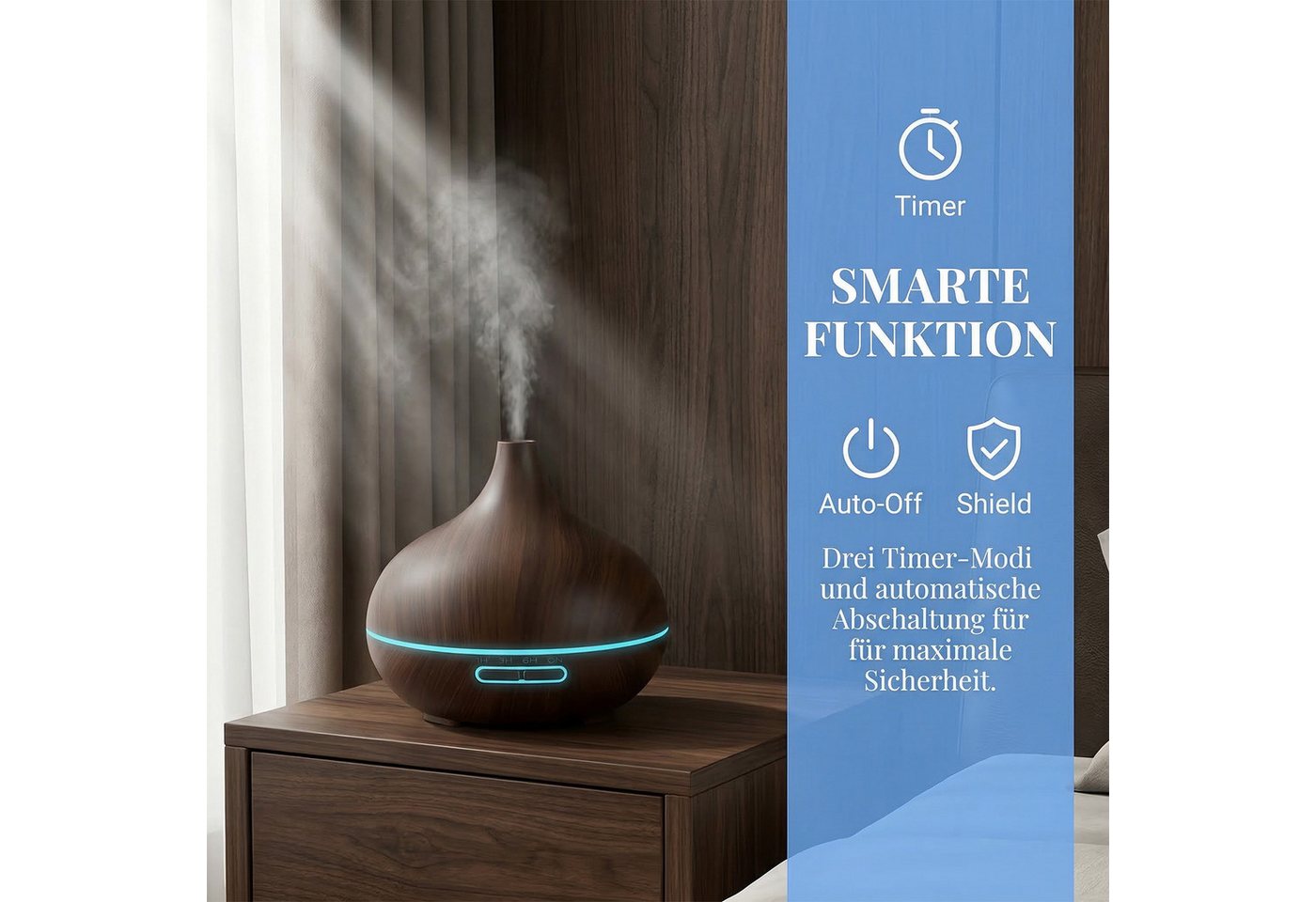 AKKEE Diffuser Multifunktions-Luftbefeuchter Aromatherapie-Diffusor 500ml, 0,5 l Wassertank, mit 3 Timer-Einstellungen Bild 4