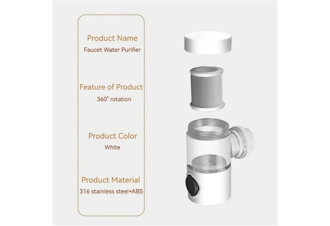 AURIVION Wasserhahnfilter Wasserhahnfilter Wasserhahn Filter Spritzwassergeschützt, Zubehör für Geeignet für verschiedene Spülbeckentypen und Kücheneinrichtungen., 720° Drehbarer Wasserreiniger Filterung Bild 4
