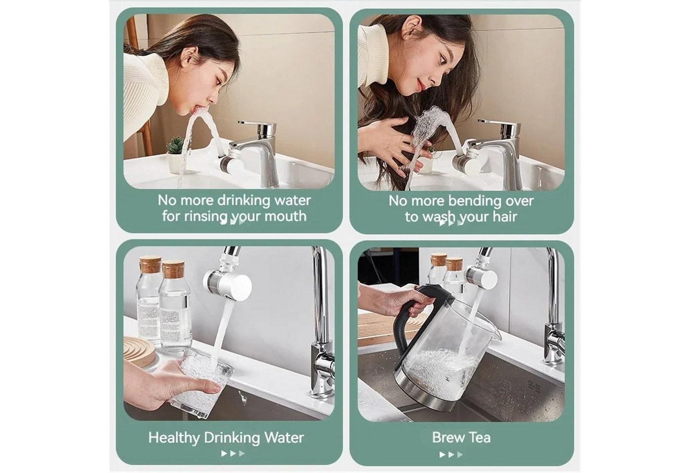 AURIVION Wasserhahnfilter Wasserhahnfilter Wasserhahn Filter Spritzwassergeschützt, Zubehör für Geeignet für verschiedene Spülbeckentypen und Kücheneinrichtungen., 720° Drehbarer Wasserreiniger Filterung Bild 5