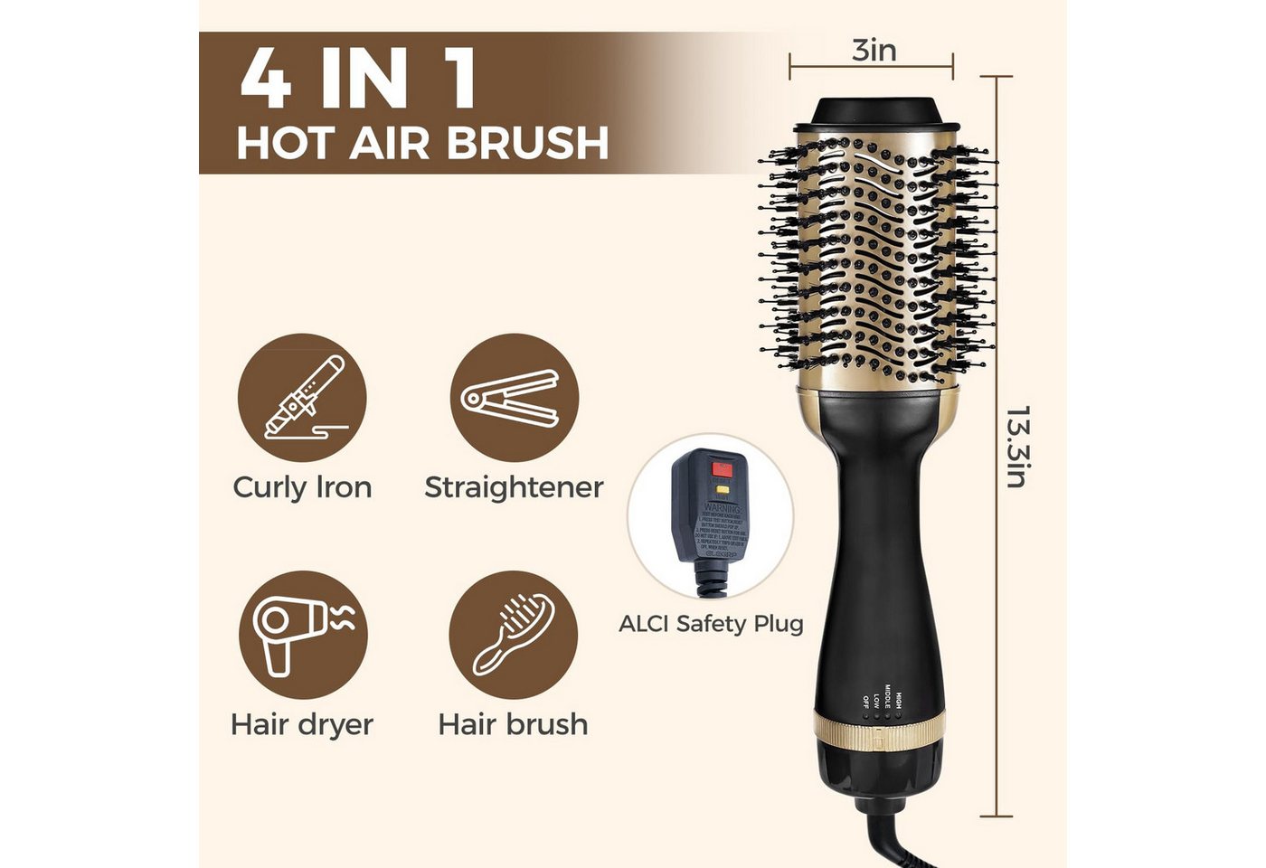AURIVION Volumen- und Lockenstyler Lockenstyler mit Ionenfunktion für schnelles Haarstyling, Ionen Rundbürste Lockenstab für glattes & volles Haar, Multifunktionale Haarstyler Bürste für Volumen & Locken