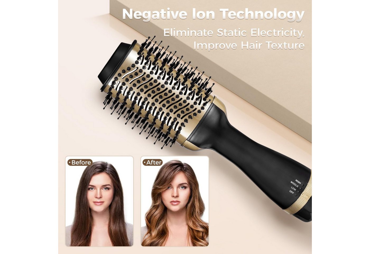 AURIVION Volumen- und Lockenstyler Lockenstyler mit Ionenfunktion für schnelles Haarstyling, Ionen Rundbürste Lockenstab für glattes & volles Haar, Multifunktionale Haarstyler Bürste für Volumen & Locken Bild 2