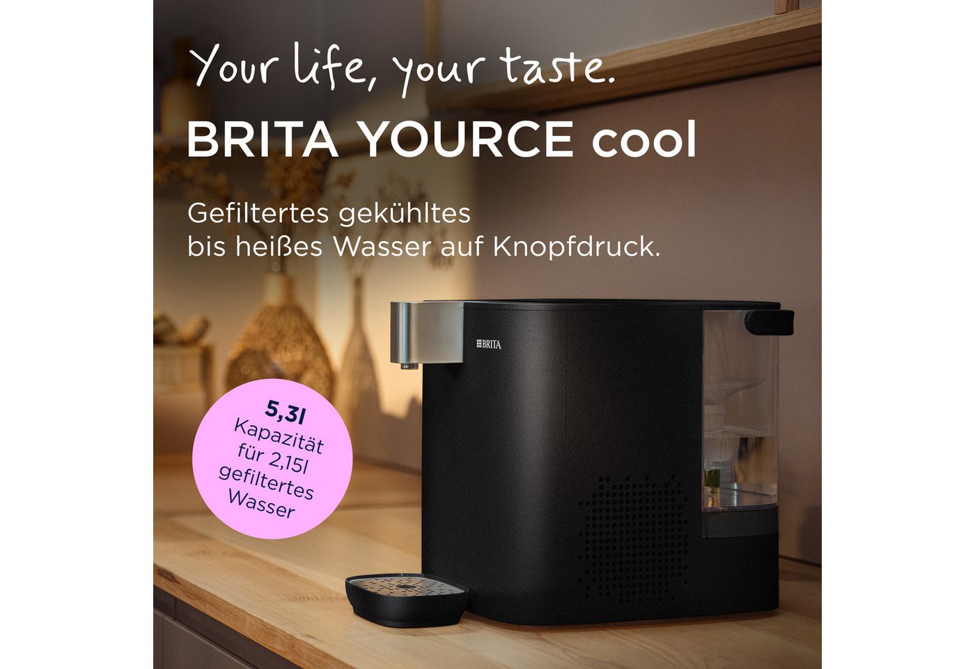 BRITA Heißwasserspender YOURCE Cool Wasserspender für zuhause inkl. UV-C und MAXTRA PRO Filter, 5.3 l, inkl. Wasser-Kühler, Tassen- & Temperatureinstellung