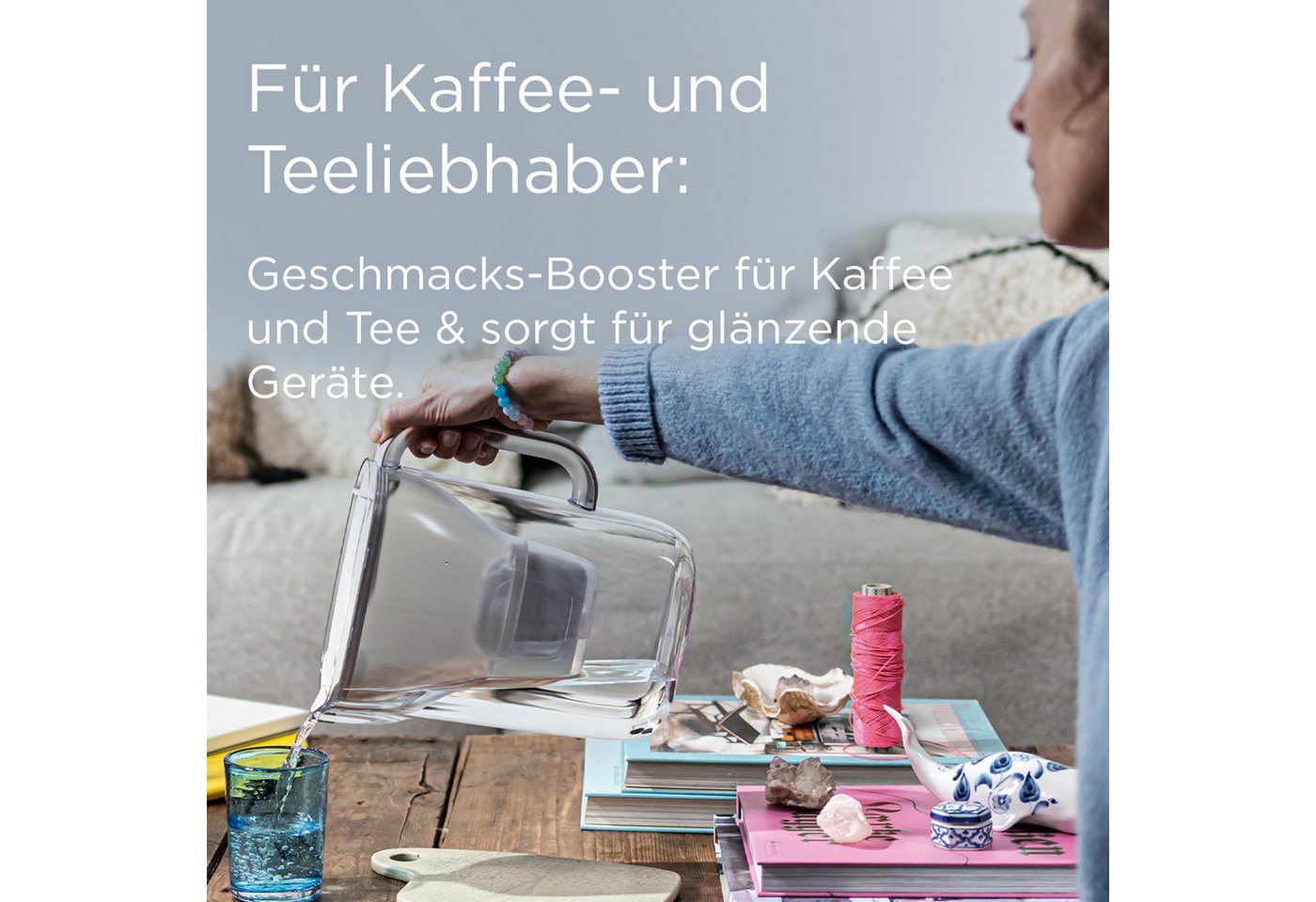 BRITA Wasserfilter Kanne Style Essential XL steinblau 3,6L, 1 MAXTRA PRO Extra Kalkschutz, Große Filterkanne, Filterwechselanzeige, Kalkfiltration & Geräteschutz Bild 3