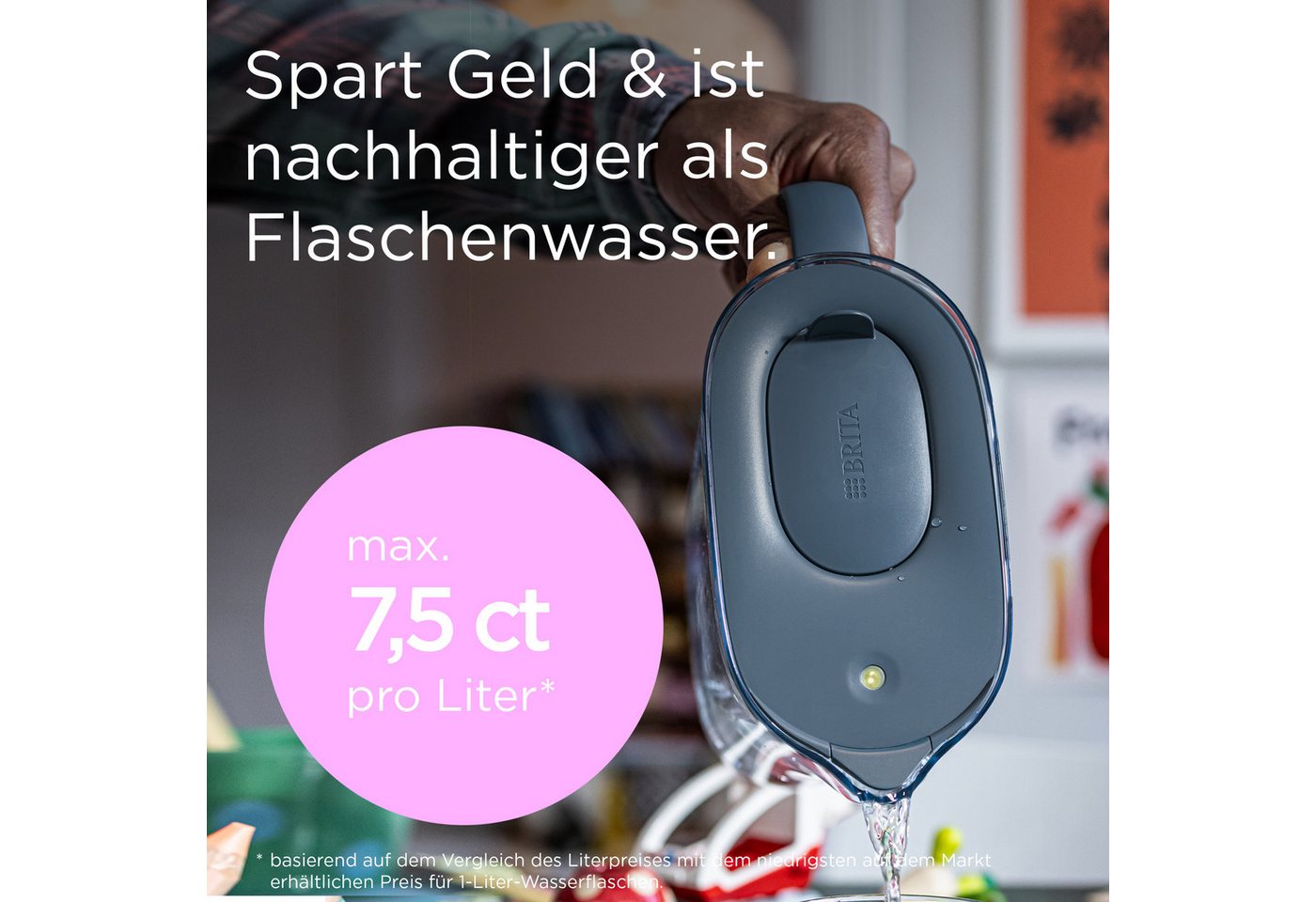 BRITA Wasserfilter Kanne Style Essential XL steinblau 3,6L, 1 MAXTRA PRO Extra Kalkschutz, Große Filterkanne, Filterwechselanzeige, Kalkfiltration & Geräteschutz Bild 5