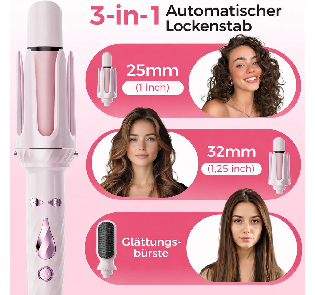 Futicare Lockenstab 3-in-1 Automatischer Lockenstab mit Rotationsfunktion, Keramikbeschichtet, Ionen-Technologie, Bidirektional, 28 mm & 32 mm Bild 2