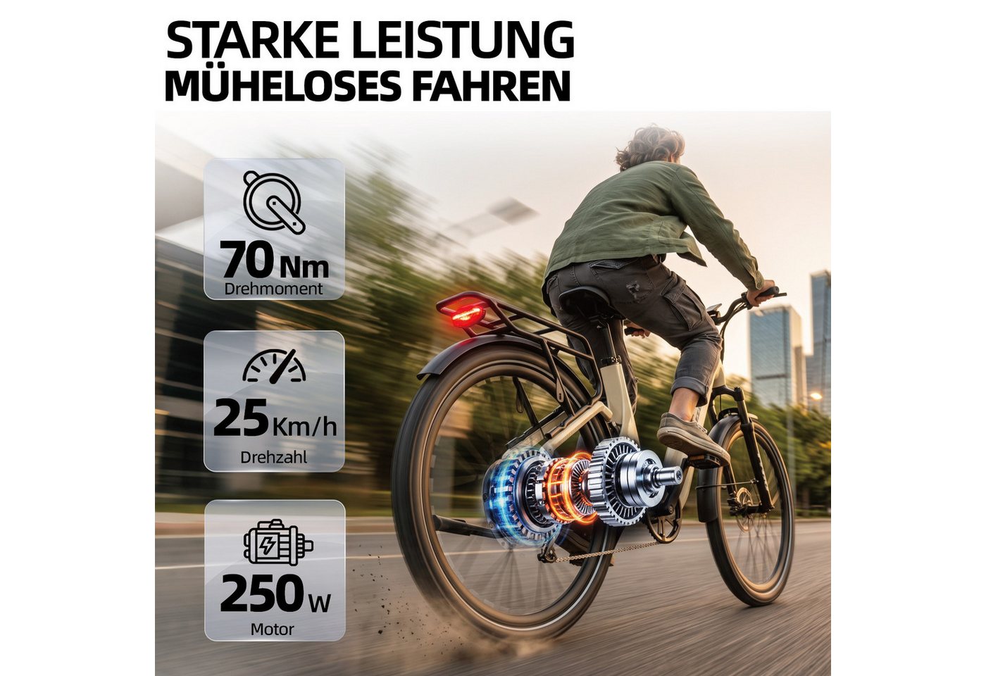 TTGO E-Bike Cityrad 28 Zoll Damen Herren, SUV, Fully, 48V 720Wh bis zu 140km, Bremslicht, 7 Gang Shimano ARDTY300D Schaltwerk, Kettenschaltung, Heckmotor, 720 Wh, (Softtail, Farb-LCD-Display, Drehmomentsensor), Vollfederung, Elektrofahrrad mit Tiefeinstieg, Trekkingrad, Pedelec Bild 4