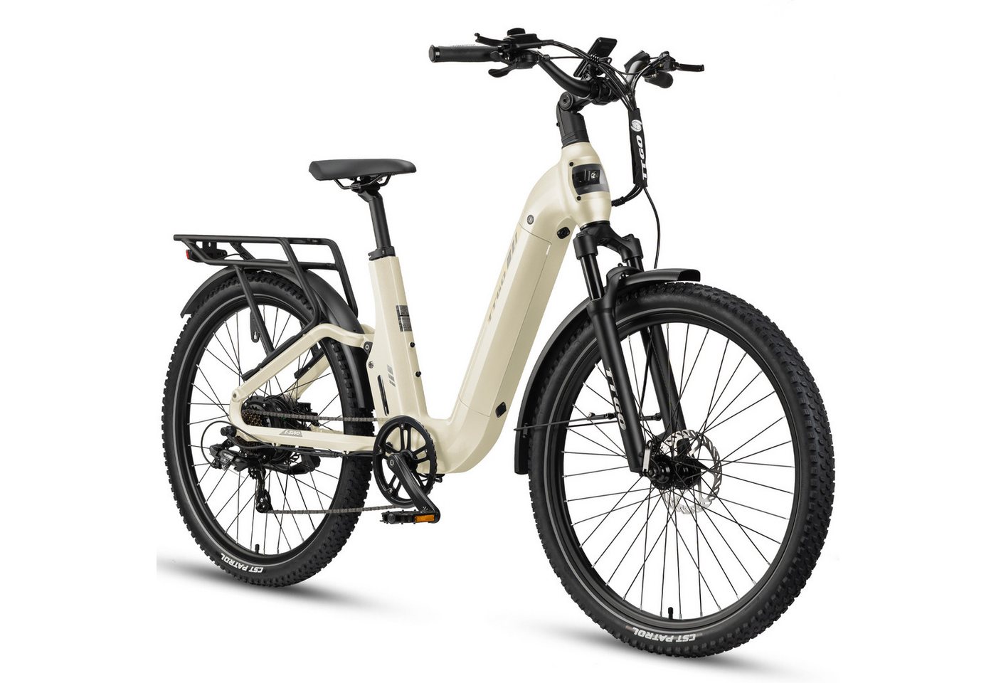 TTGO E-Bike Cityrad 28 Zoll Damen Herren, SUV, Fully, 48V 720Wh bis zu 140km, Bremslicht, 7 Gang Shimano ARDTY300D Schaltwerk, Kettenschaltung, Heckmotor, 720 Wh, (Softtail, Farb-LCD-Display, Drehmomentsensor), Vollfederung, Elektrofahrrad mit Tiefeinstieg, Trekkingrad, Pedelec Bild 5