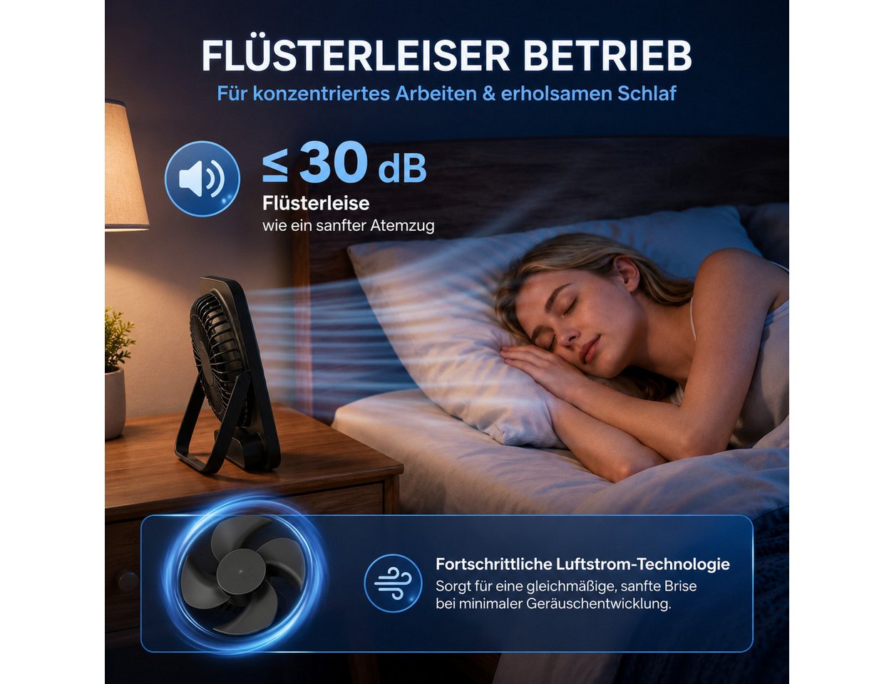 MOPUEA Tischventilator Ventilator Camping Tragbar, Ventilator Tisch mit LED-Display, 180° Klappbarer USB Lüfter Klein für Büro, Schlafzimmer, Reisen Bild 5