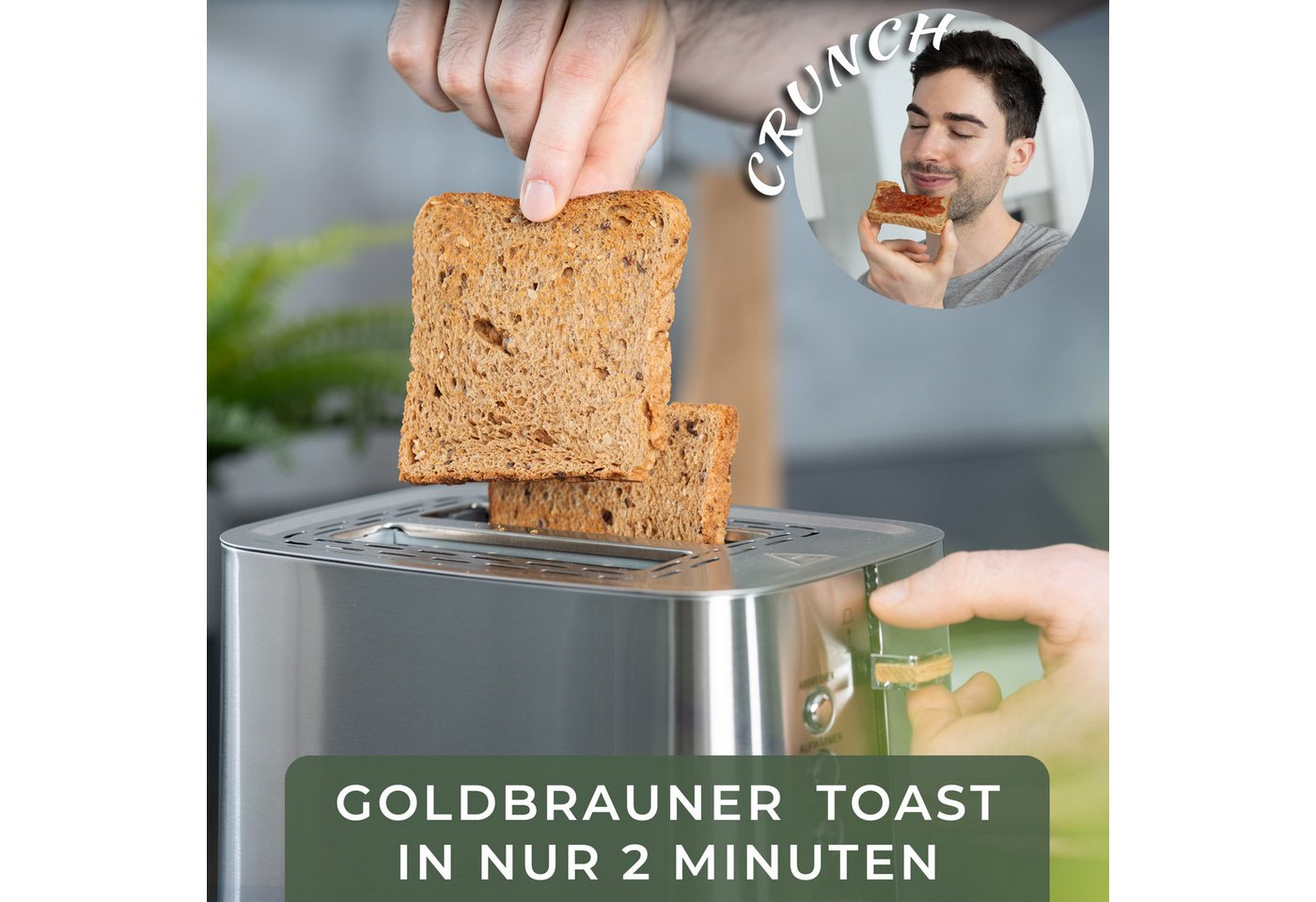 Waldwerk Toaster - 304 Edelstahl und Eichenholz - extra breite und tiefe Toastkammern, - mit Brötchenaufsatz - mit Krümelschublade Bild 5