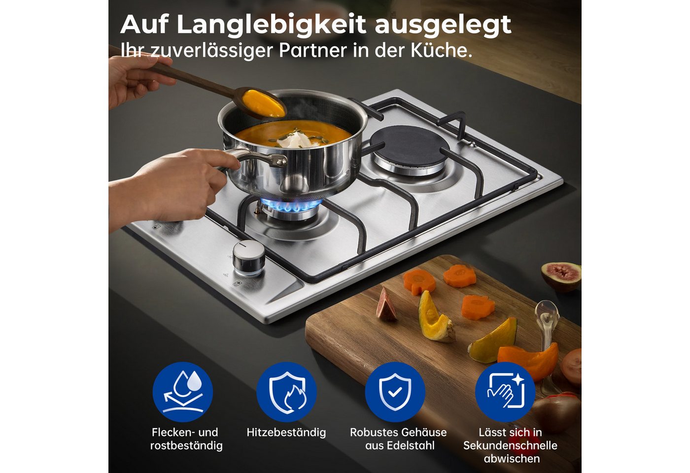 SNDOAS Gas-Kochfeld, Automatischer Flammenschutz, geeignet für Erdgas & Propangas Bild 5