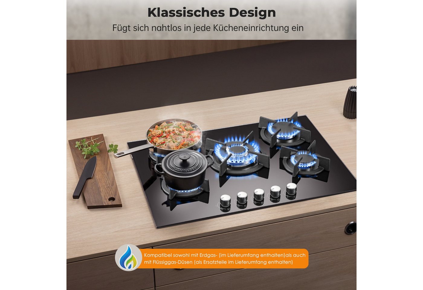 SNDOAS Gas-Kochfeld, Erdgas & Propangas, Einbau oder freistehend, 10400W, 220-240V Bild 3