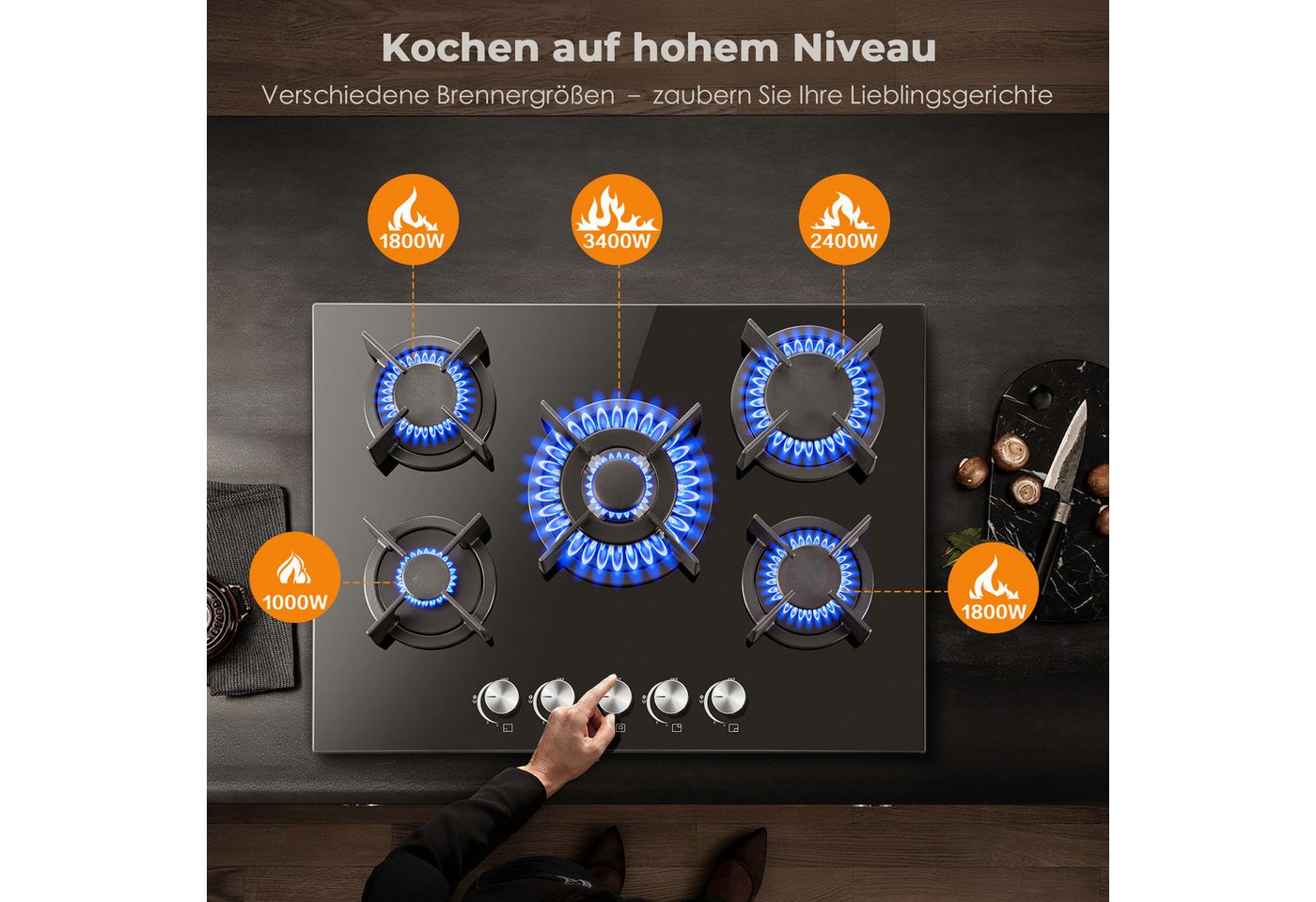 SNDOAS Gas-Kochfeld, Erdgas & Propangas, Einbau oder freistehend, 10400W, 220-240V Bild 4