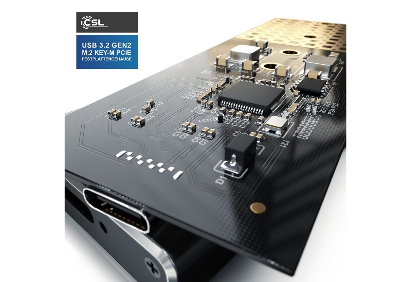 CSL Festplatten-Gehäuse für NVME M.2 SSDs, USB 3.2 Gen2 Festplattengehäuse aus Aluminium, M.2 Key-M PCIe extern, unterstützt UASP, Plug & Play, Typ C auf Typ A Bild 2