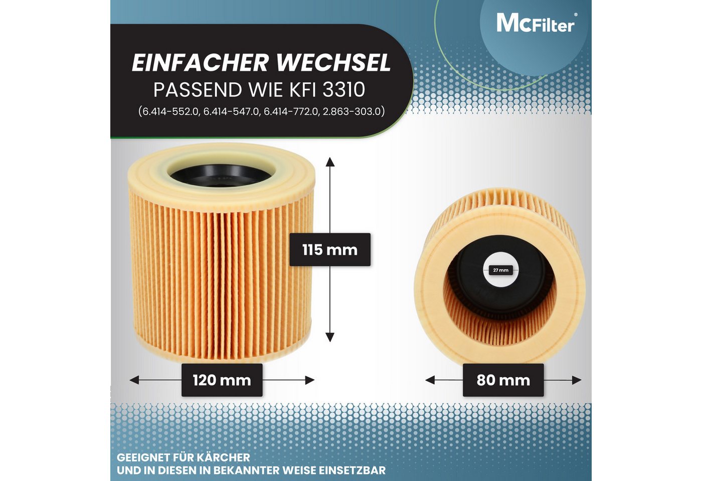McFilter Staubsaugerbeutel (10 Stück) + 1 Filter, passend für Kärcher Nass- Trockensauger WD3 WD 3 und MV3 MV 3 Staubsauger, 11 St., Alternative für 6.959-130.0 (Beutel), 6.414-552.0 (Patronenfilter) Bild 5