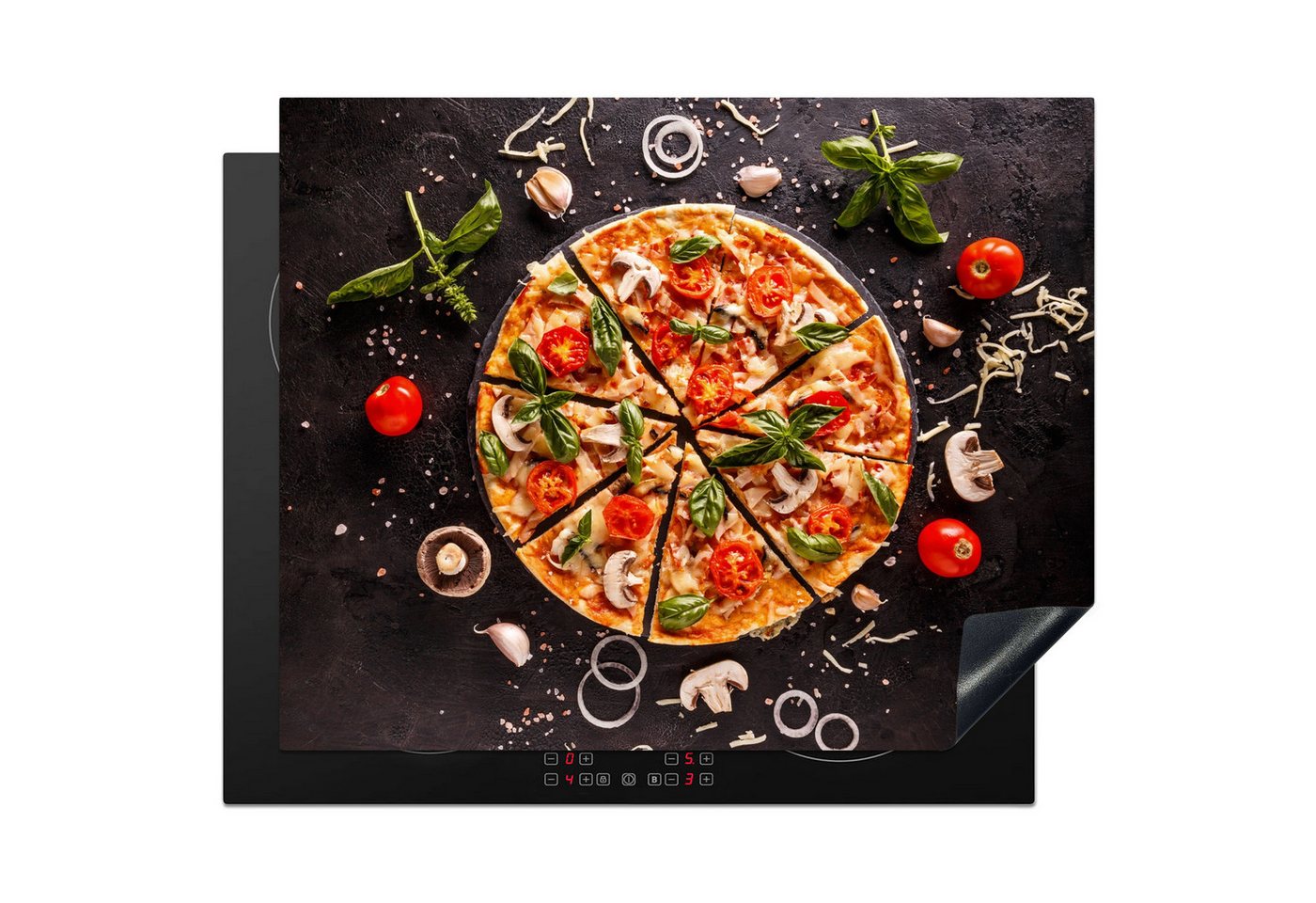 MuchoWow Herd-Abdeckplatte Pizza - Gemüse - Kräuter - Küche - Industrie, Vinyl, (1 tlg), Herdabdeckplatten für Ceranfeld, Induktionsschutz, 65x55 cm Bild 4
