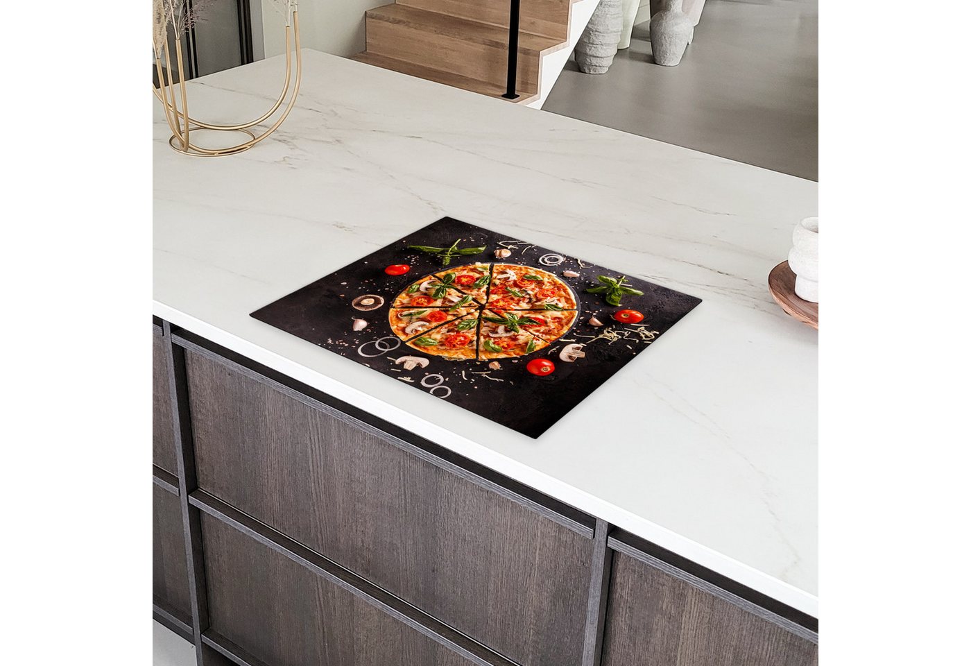 MuchoWow Herd-Abdeckplatte Pizza - Gemüse - Kräuter - Küche - Industrie, Vinyl, (1 tlg), Herdabdeckplatten für Ceranfeld, Induktionsschutz, 65x55 cm Bild 5