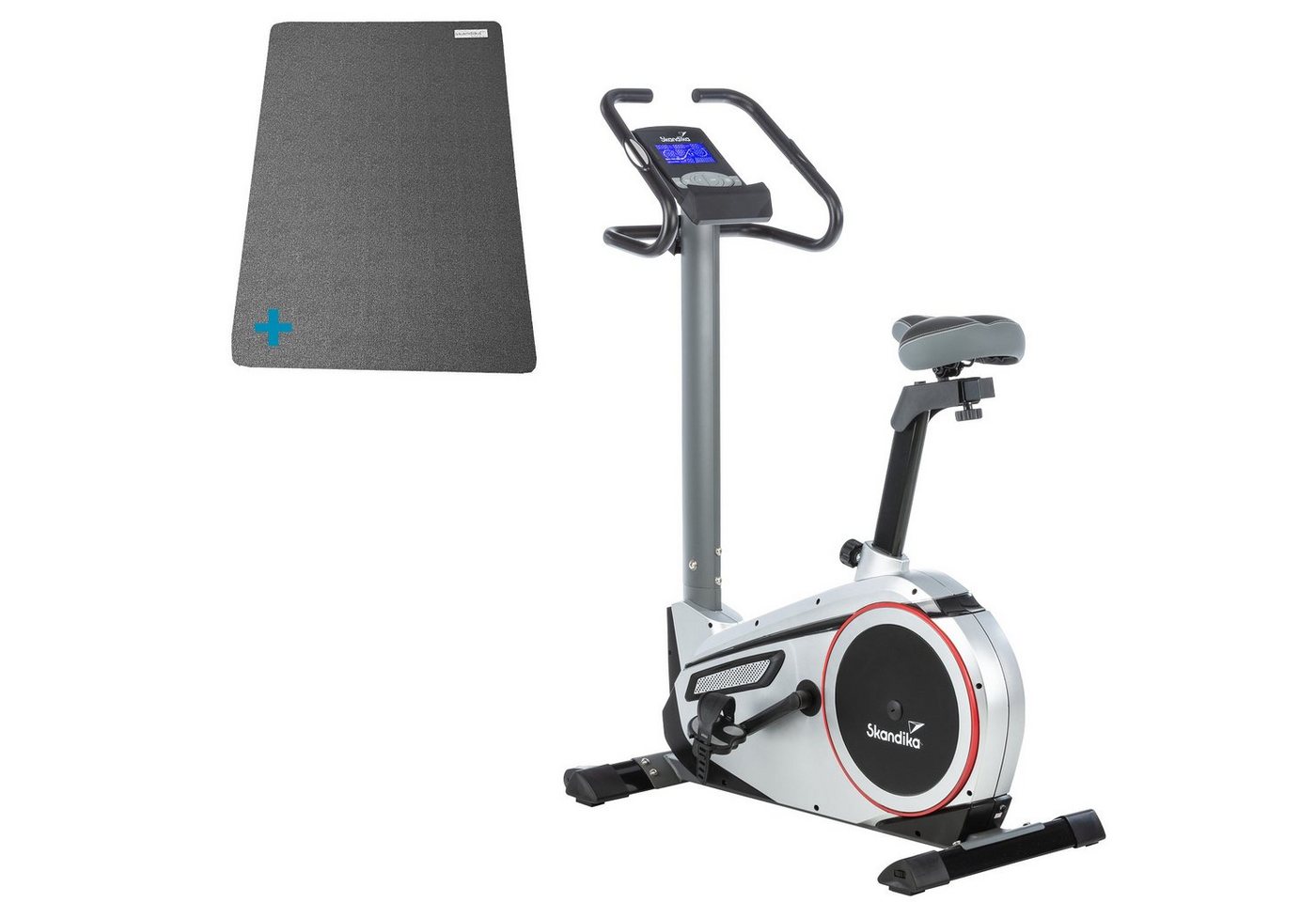 Skandika Ergometer für Zuhause, Fahrrad Morpheus, bis 150 kg, Bluetooth, inkl. Pulsgurt (Tablet-/Smartphone-Halterung, Transportrollen, mit Bodenschutzmatte), 12kg Schwungmasse, 32 Stufen, 24 Programme, kompatibel mit Kinomap/App