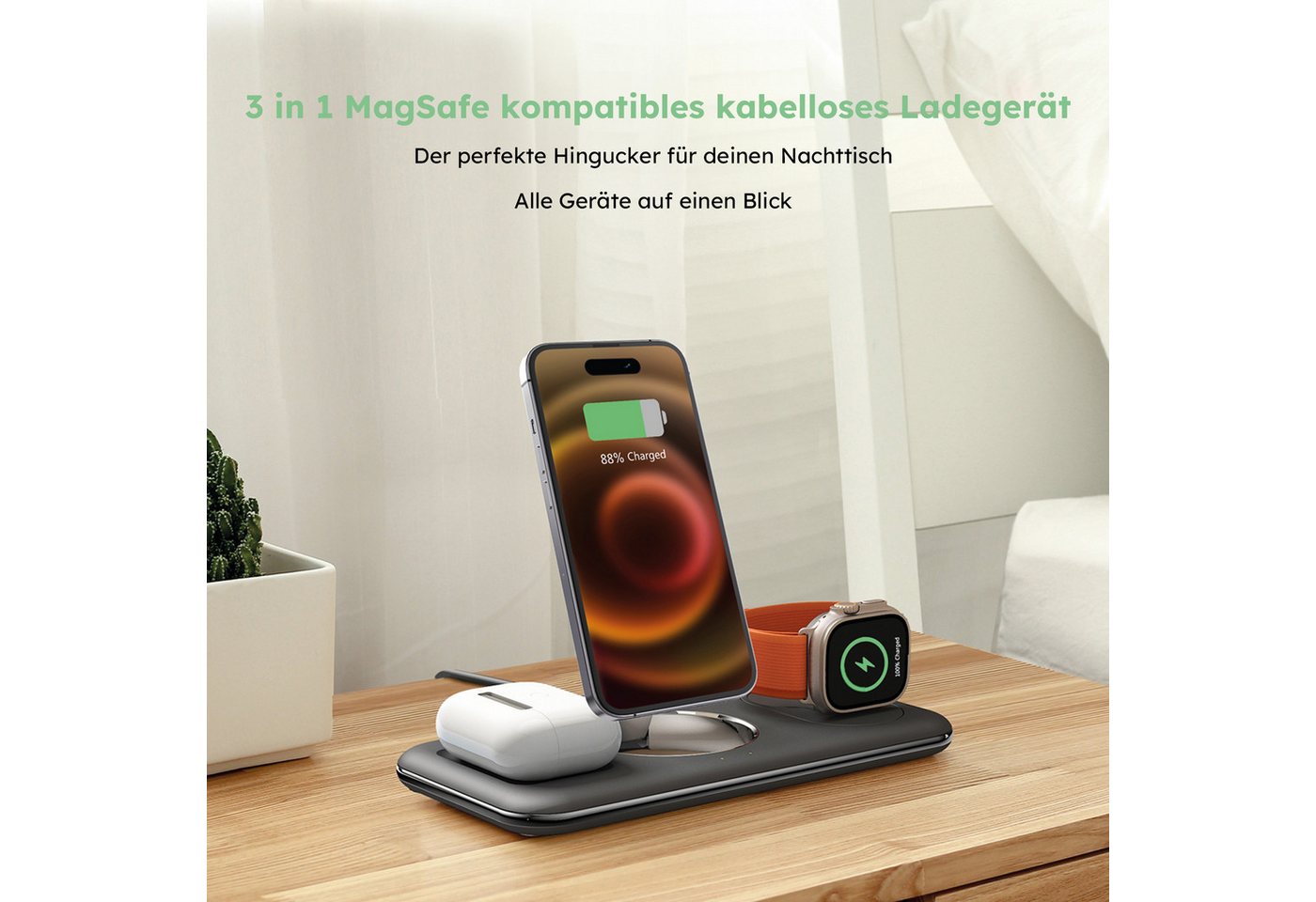 alkaya. Wireless 3 in 1 Ladestation kompatibel mit Magsafe, Ladegerät Ladestation (iWatch, Samsung/Apple Handys, AirPods aufladen, LED-Anzeige) Bild 5