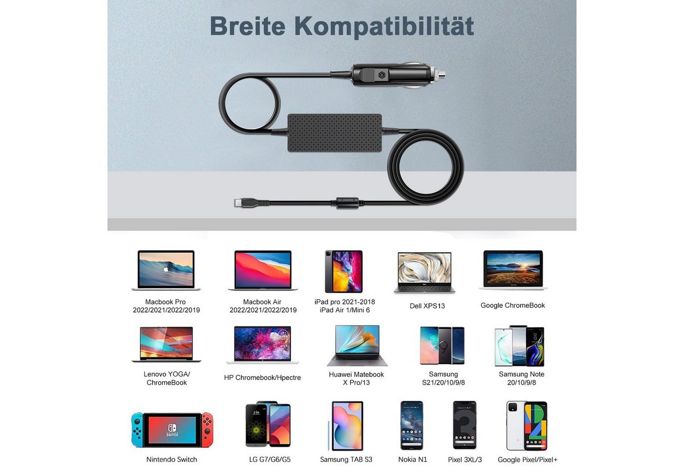 HKY 65W max Auto Ladegerät Laptop Type C für alle Typ-C-fähigen Geräte KFZ-Netzteil (Schnellladung, kompatibel mit DELL Pro 14/16 Serien, USB-C PD) Bild 2