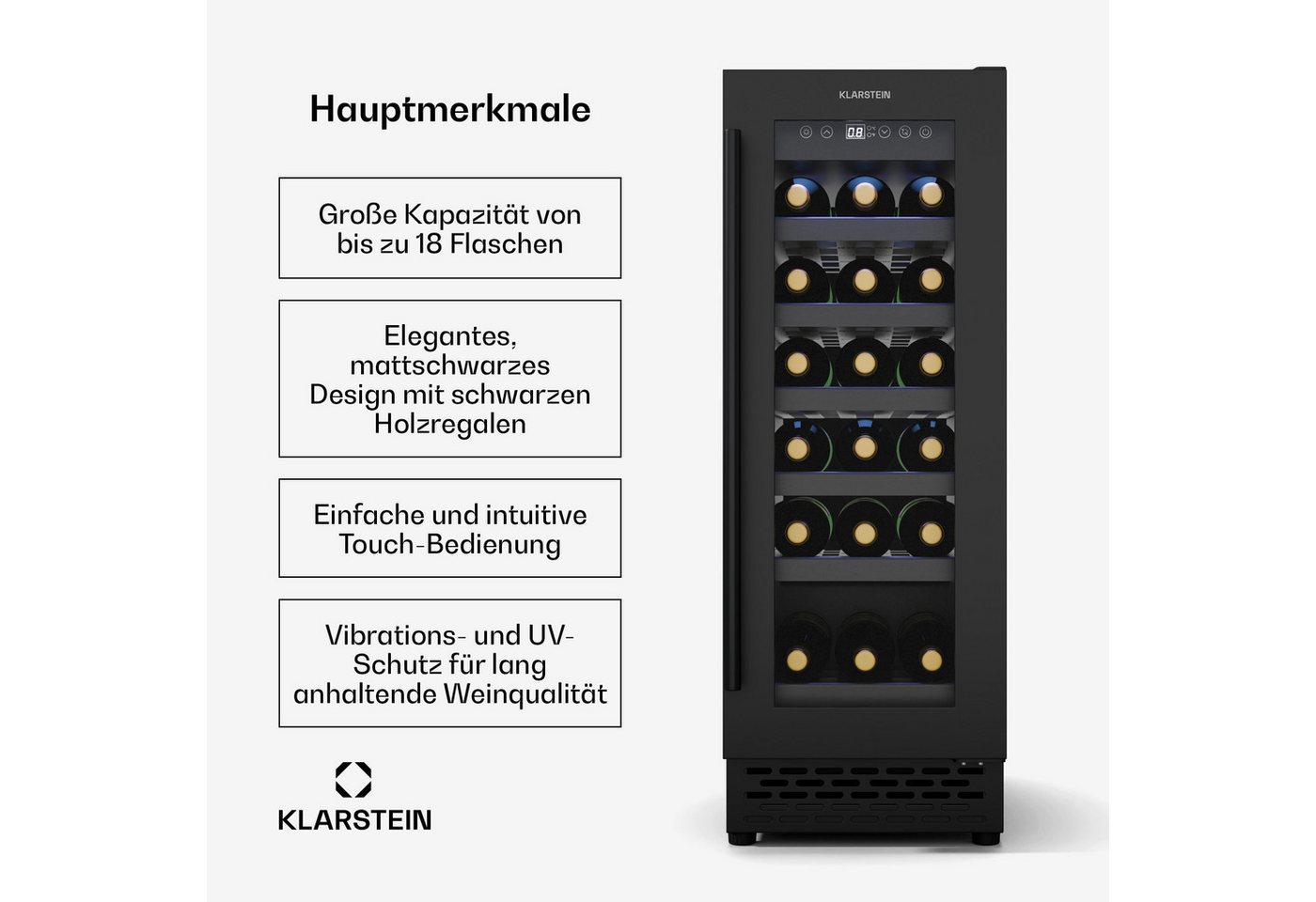 Klarstein Weinkühlschrank Vinovilla Uno 18, für 18 Standardflaschen á 0,75l,Wein Flaschenkühlschrank Weintemperierschrank Weinschrank Kühlschrank Bild 2