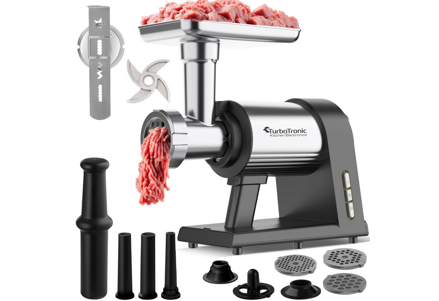 TurboTronic by Z-Line Fleischwolf 2600W mit Spritzgebäckvorsatz Metallgetriebe & Edelstahl Messer Meat, 2600 W, Grinder Mincer Wurstfüller Kebbeh Aufsatz Hackfleisch beste Maschine Bild 3