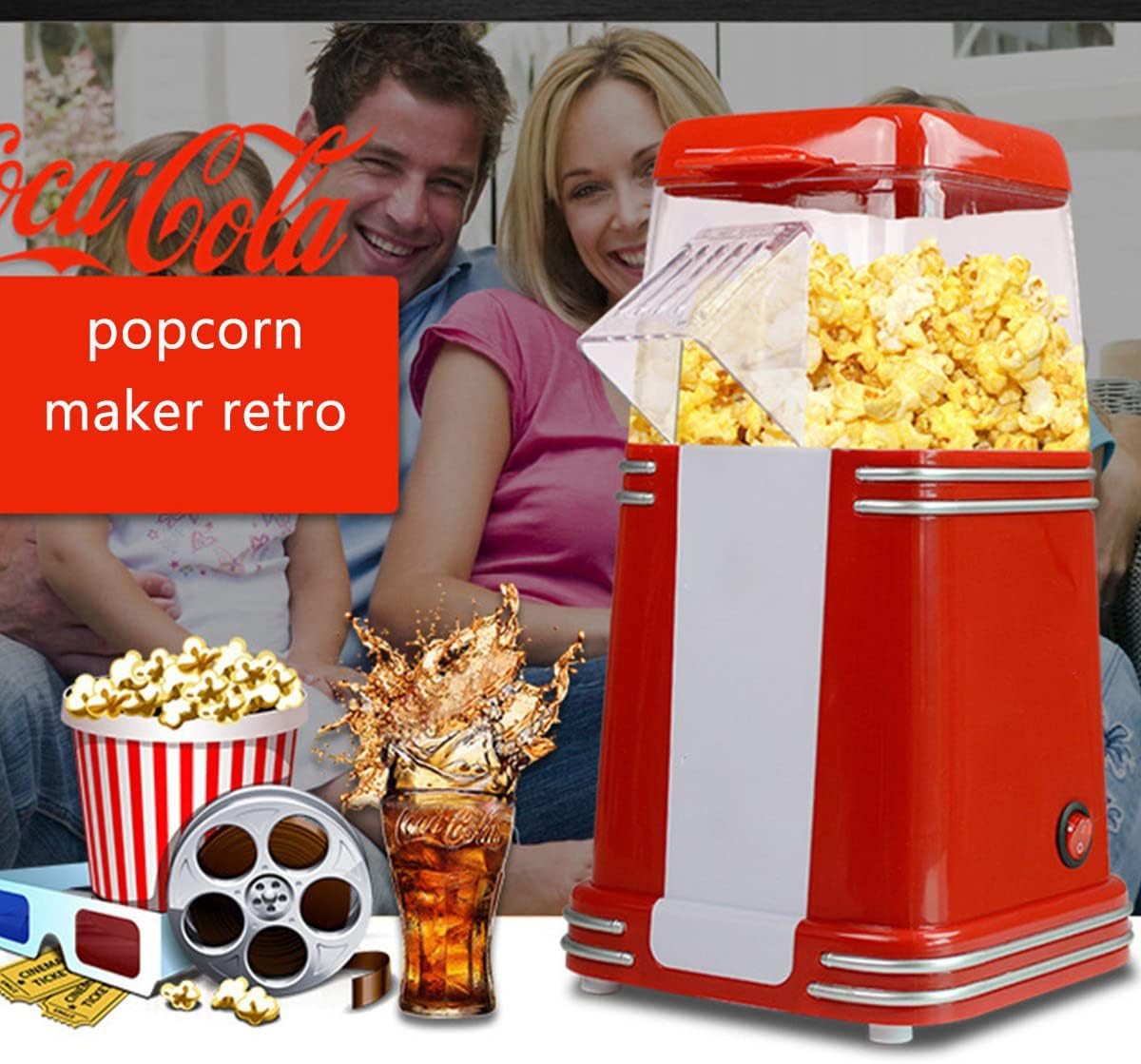 OYLCDI Popcornmaschine Popcornmaschine,Popcorn Maker,Popcornmaschine Heissluft, ohne Öl, 3 Minuten Schnell, Zuhause Filme und Weihnachten Partys Bild 3