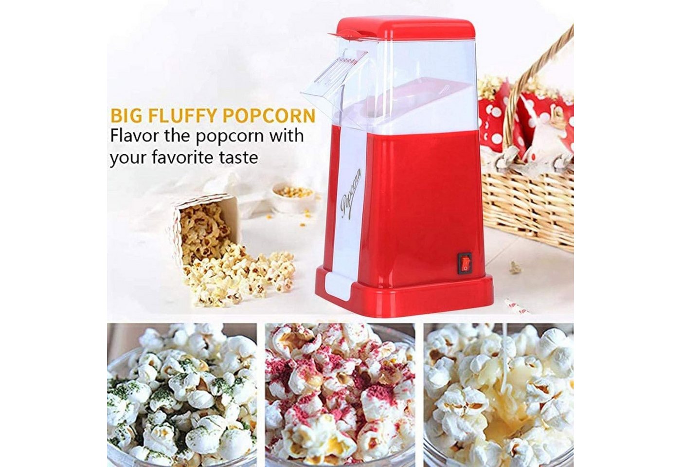 OYLCDI Popcornmaschine Popcornmaschine,Popcorn Maker,Popcornmaschine Heissluft, ohne Öl, 3 Minuten Schnell, Zuhause Filme und Weihnachten Partys Bild 5