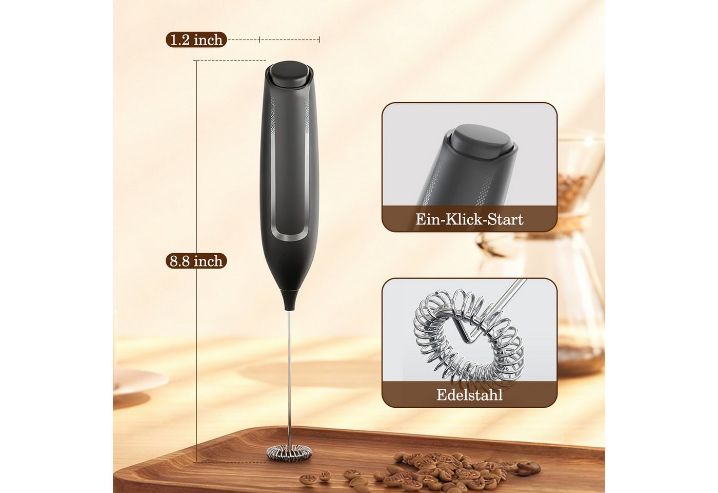 muchen Milchaufschäumer Elektrische Milchaufschäumer Stab Edelstahl für Kaffee Latte Macchiato