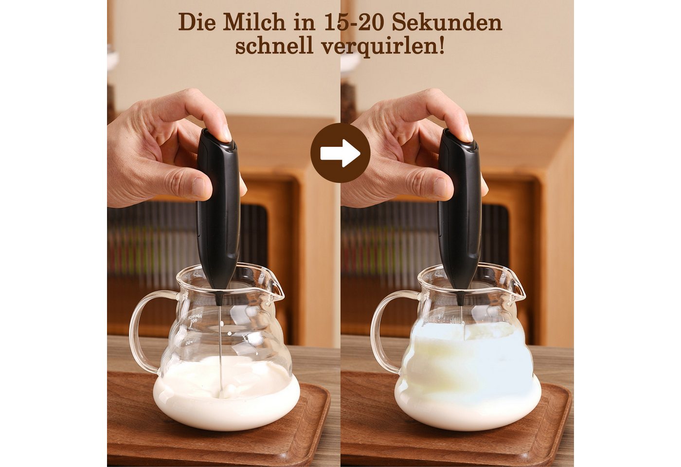 muchen Milchaufschäumer Elektrische Milchaufschäumer Stab Edelstahl für Kaffee Latte Macchiato Bild 2